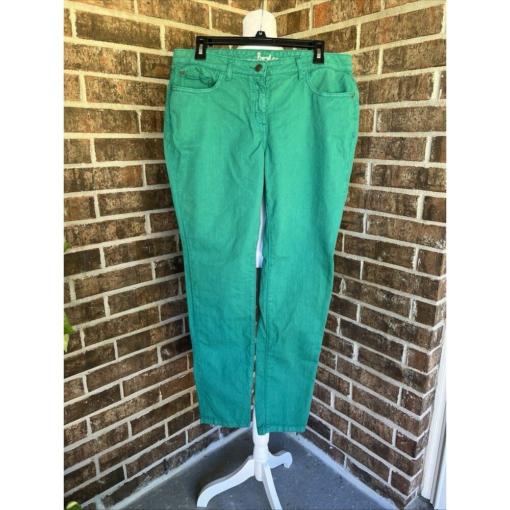 Boden Womens Straight Leg Pants Size 12 Green Mid Rise Stretch Cotton Workwear